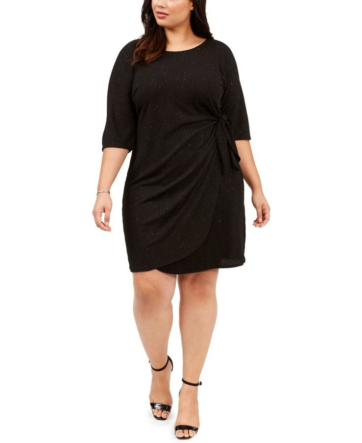 Robbie Bee Women's Plus Size Glitter Knit Sarong Dress Black Size 2X