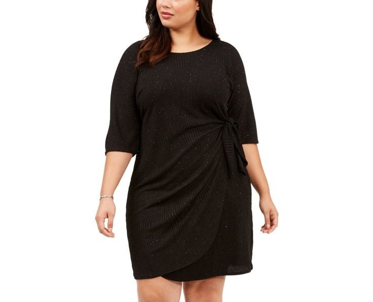 Robbie Bee Women's Plus Size Glitter Knit Sarong Dress Black Size 2X
