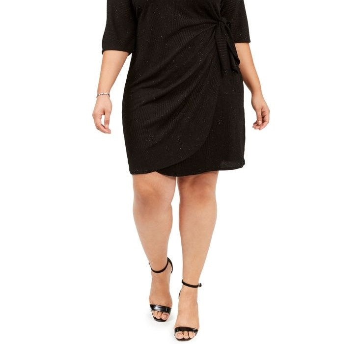 Robbie Bee Women's Plus Size Glitter Knit Sarong Dress Black Size 2X
