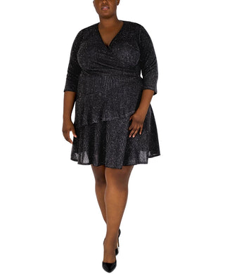 Robbie Bee Women's Glitter Knit Dress Black Size 1X