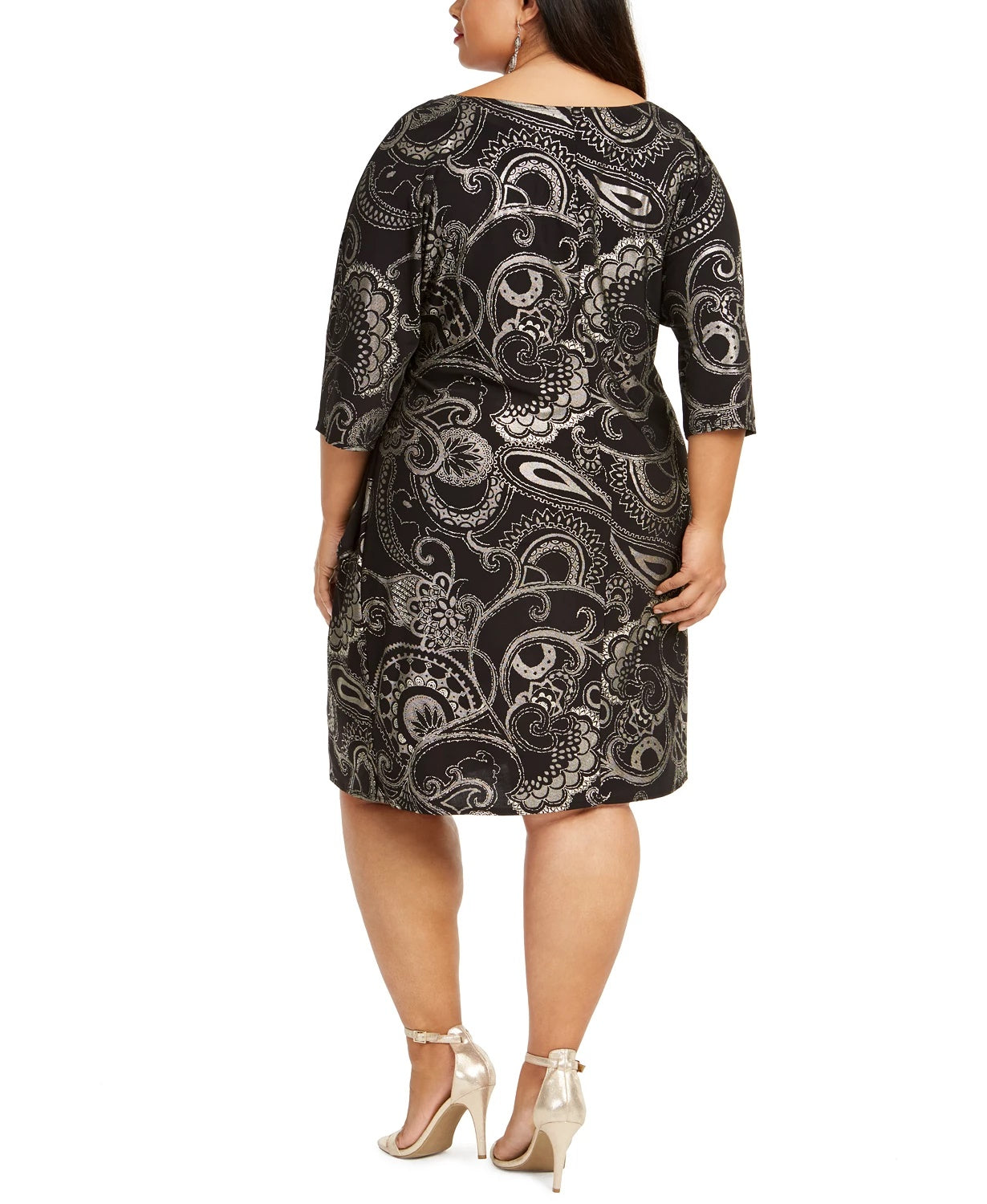 Robbie Bee Women's Plus Size Foil-Print Side-Knot Dress Black Size 2X