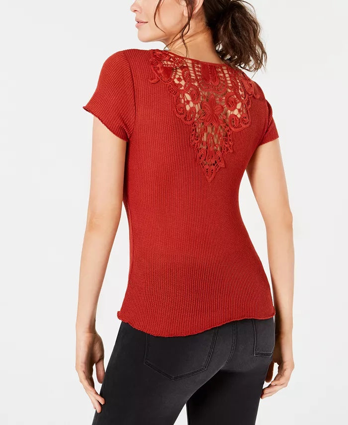 Ultra Flirt Junior's Lace Back T-Shirt Brown Size X-Large