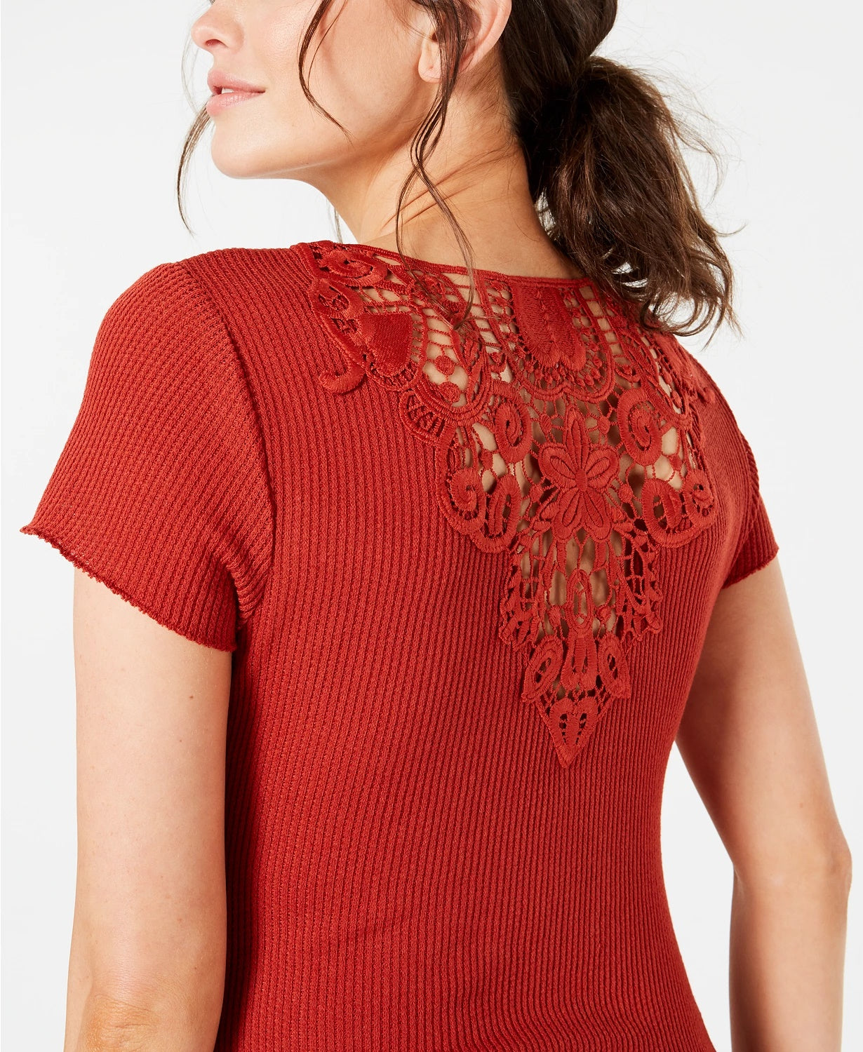 Ultra Flirt Junior's Lace Back T-Shirt Brown Size X-Large