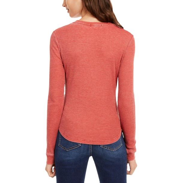 Ultra Flirt Junior's Scoop Neck Waffle Knit Top Brown Size Medium