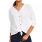Ultra Flirt Juniors' Cozy Ribbed Tie-Front Top White Size Small