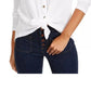 Ultra Flirt Juniors' Cozy Ribbed Tie-Front Top White Size Small