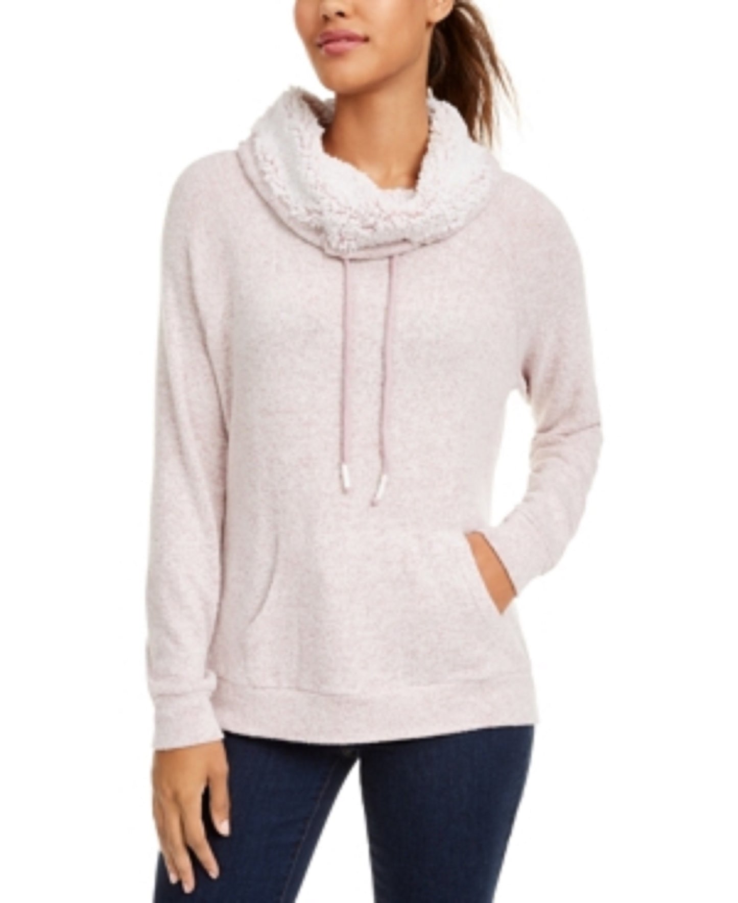 Ultra Flirt Juniors' Sherpa Lined Funnel Neck Sweatshirt Purple Size Extra Large