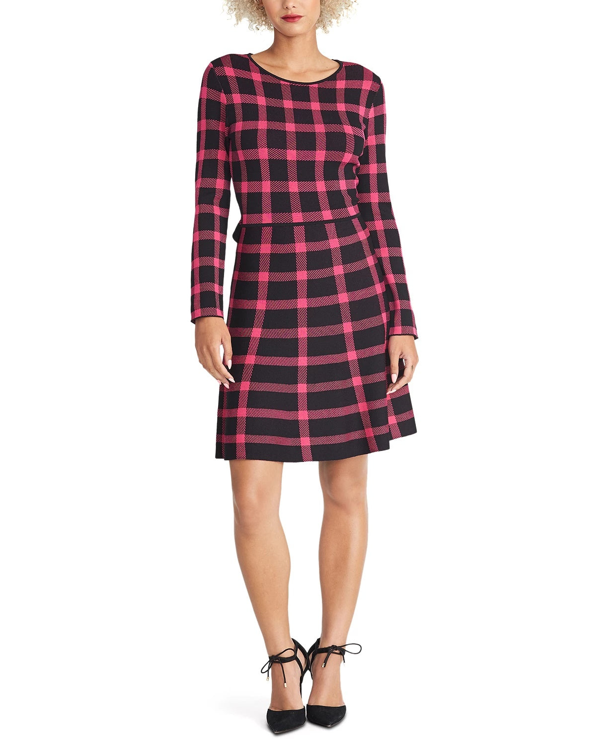 Rachel Roy Women's Plaid Open-Back Sweater Dress Black Size Large