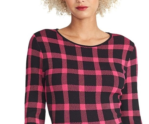 Rachel Roy Women's Plaid Open-Back Sweater Dress Black Size Large