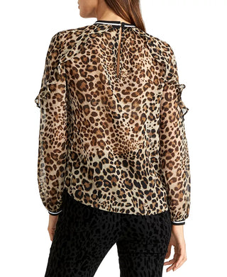 Rachel Roy Women's Sheer Leopard Print Top Beige Size 8