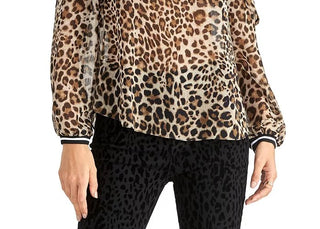 Rachel Roy Women's Sheer Leopard Print Top Beige Size 8