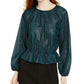 RACHEL Rachel Roy Women's Rylee Sheer Elastic Waist Blouse Green Size Small