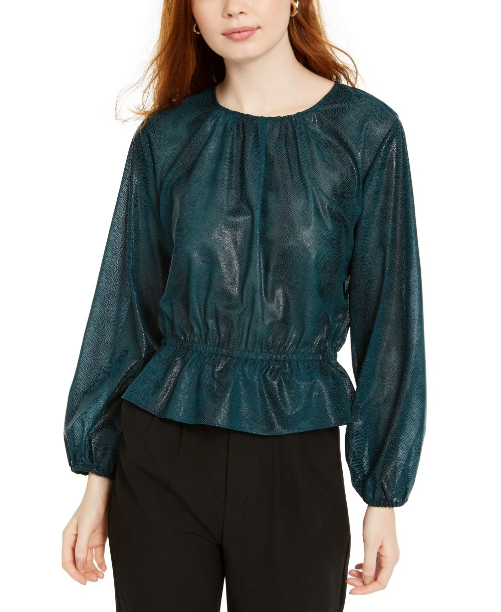 RACHEL Rachel Roy Women's Rylee Sheer Elastic Waist Blouse Green Size Small