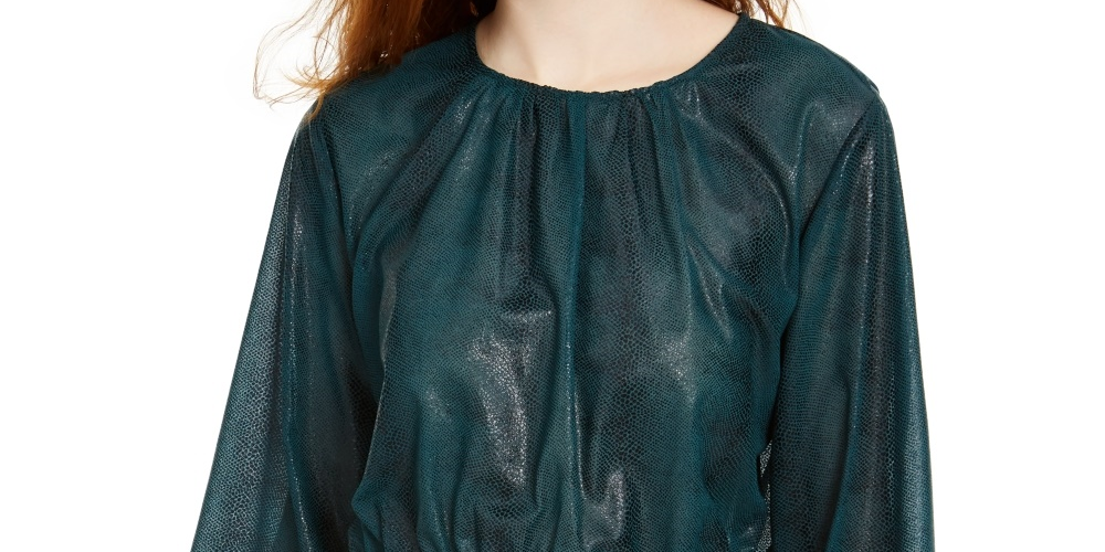 RACHEL Rachel Roy Women's Rylee Sheer Elastic Waist Blouse Green Size Small