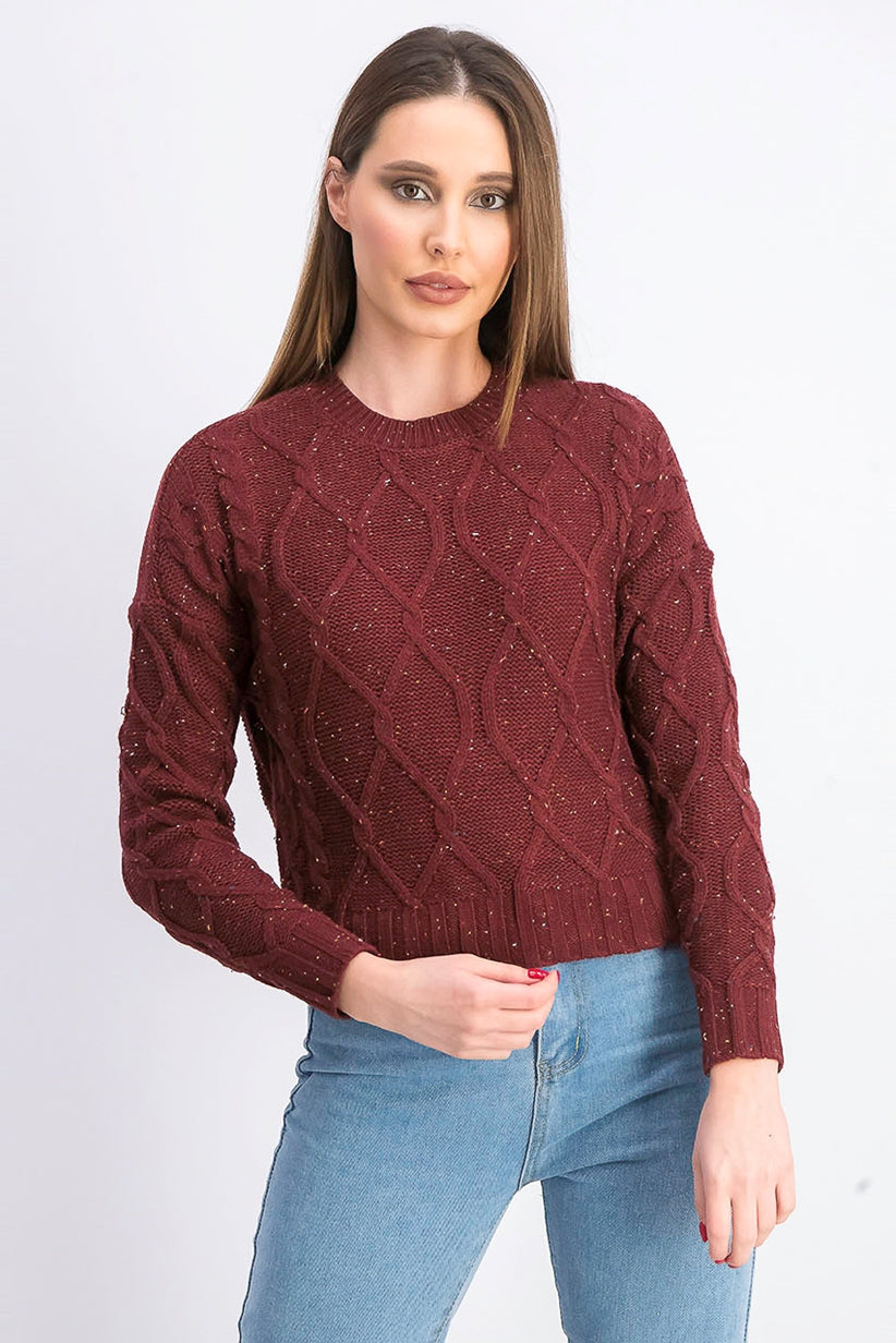 Ultra Flirt Juniors' Marled Cable-Knit Sweater Wine Size S