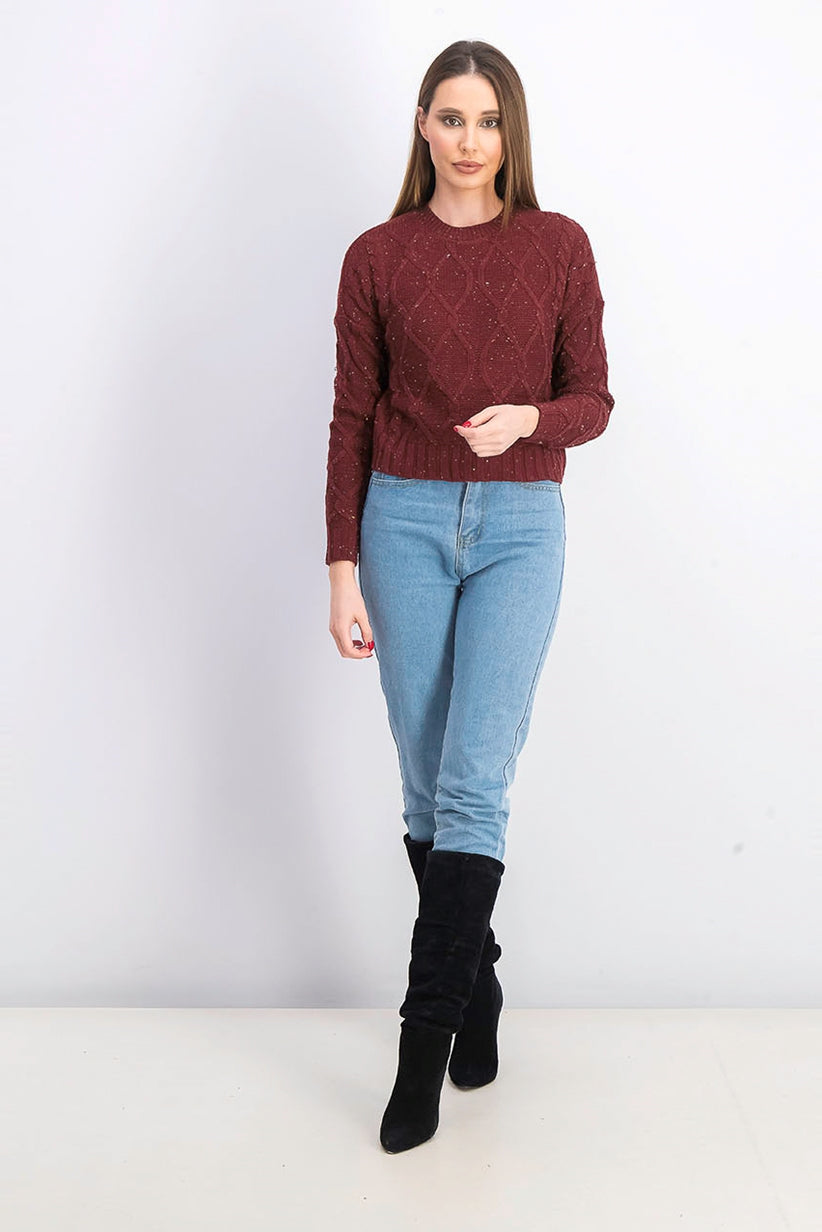 Ultra Flirt Juniors' Marled Cable-Knit Sweater Wine Size S