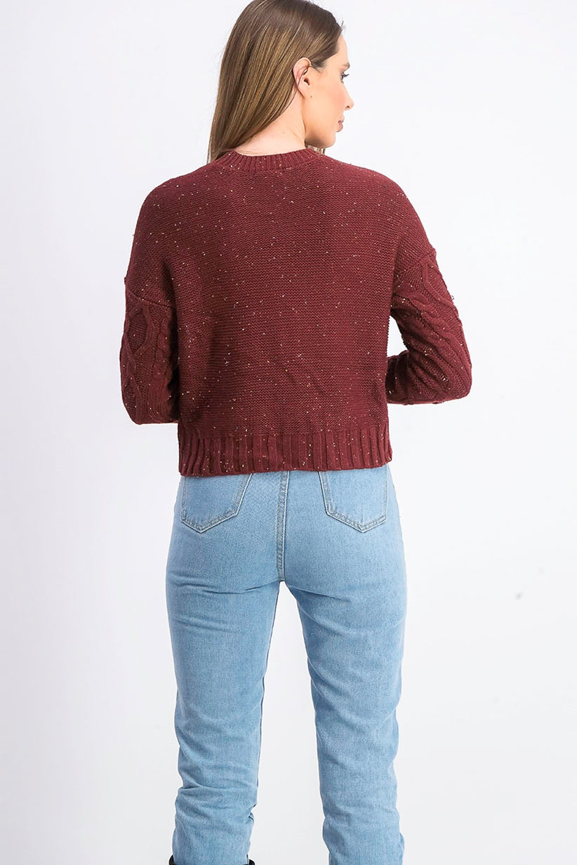 Ultra Flirt Juniors' Marled Cable-Knit Sweater Wine Size S