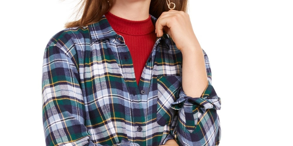 Ultra Flirt Juniors' Plaid Flannel Shirt Blue Size Medium