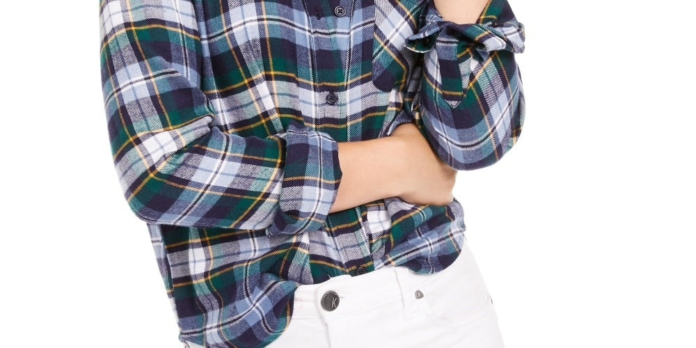 Ultra Flirt Juniors' Plaid Flannel Shirt Blue Size Medium