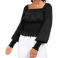 Ultra Flirt Juniors' Smocked-Waist Peasant Top Black Size X-Large