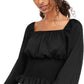 Ultra Flirt Juniors' Smocked-Waist Peasant Top Black Size X-Large