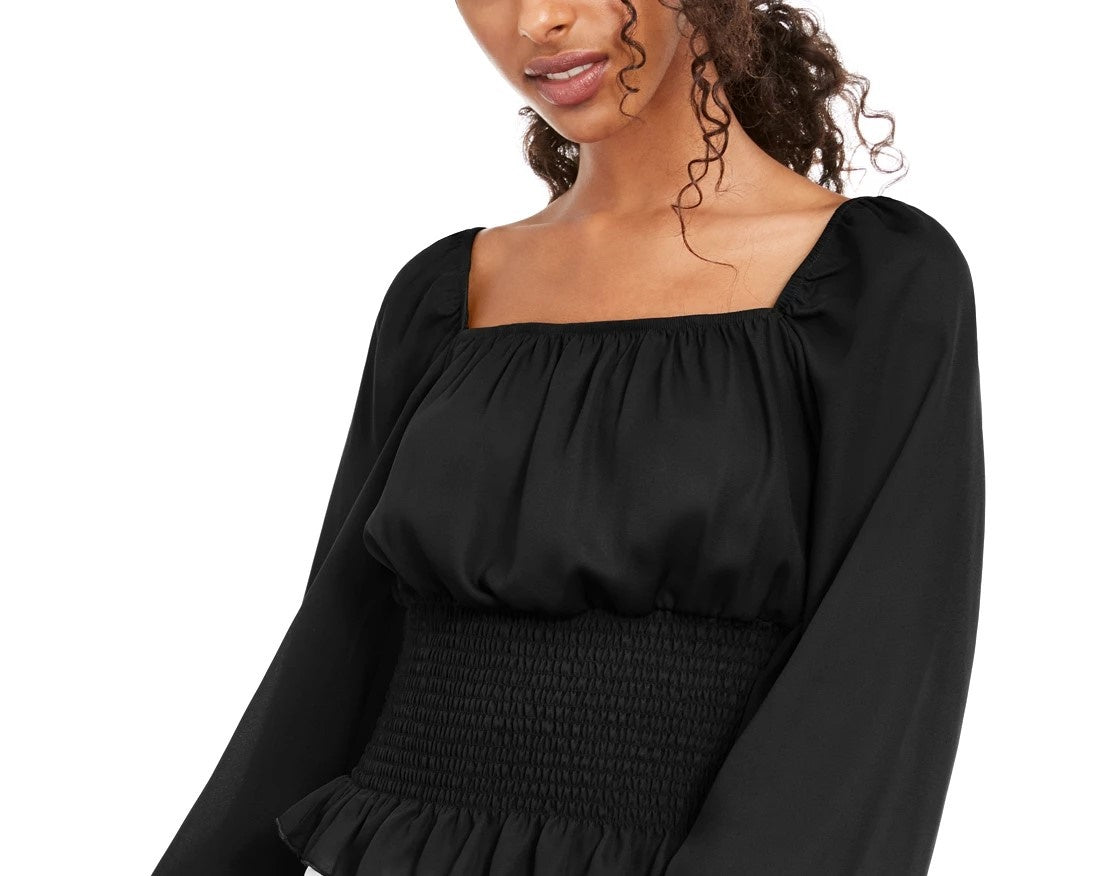 Ultra Flirt Juniors' Smocked-Waist Peasant Top Black Size X-Large