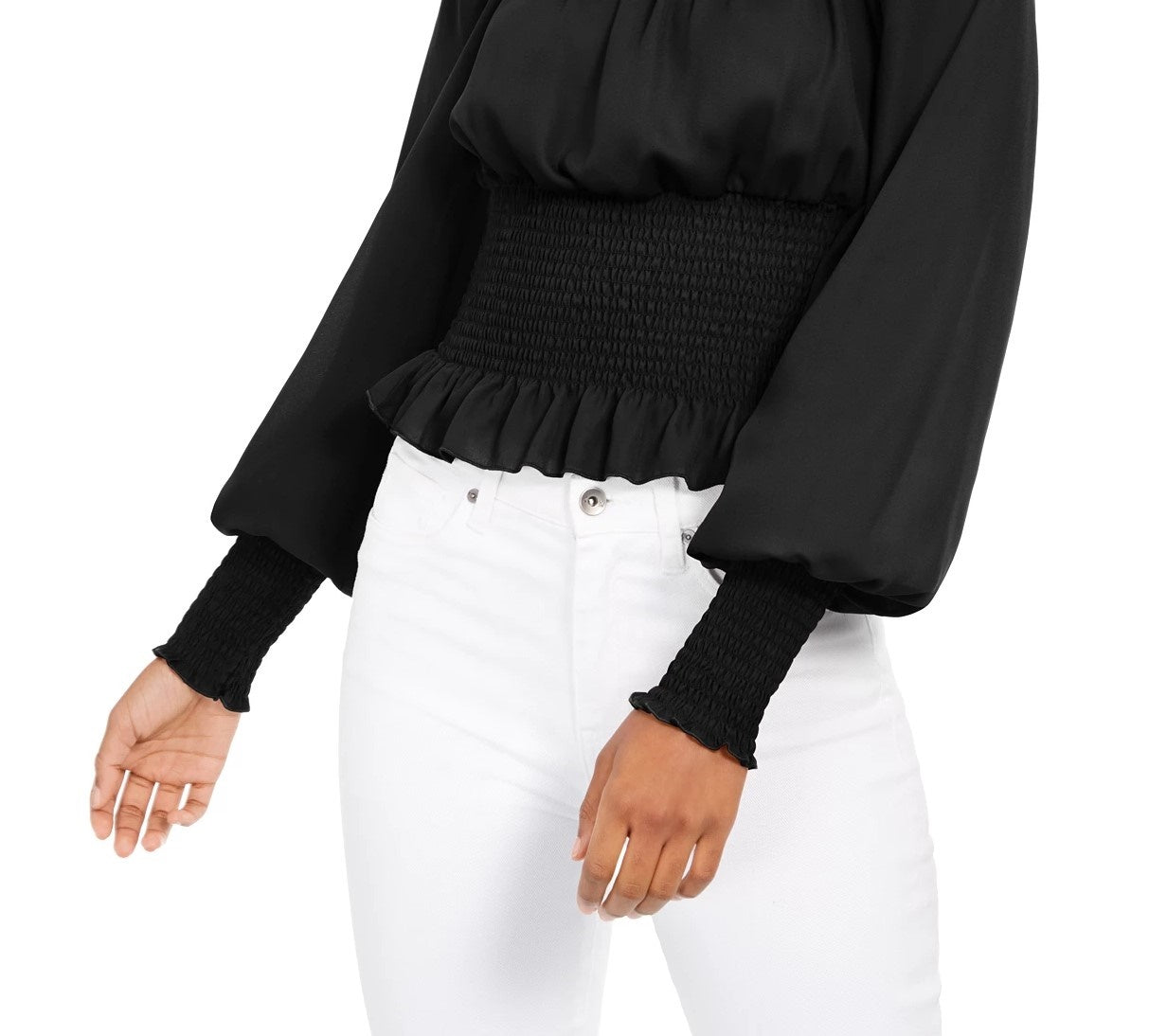 Ultra Flirt Juniors' Smocked-Waist Peasant Top Black Size X-Large