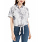 Ultra Flirt Juniors' Tie-Dye Tie-Hem Shirt Gray Size X-Large