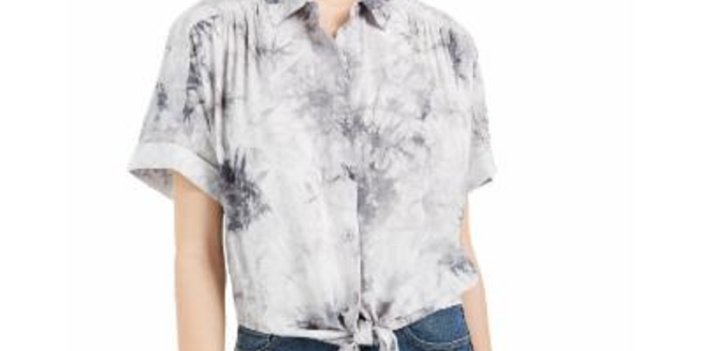 Ultra Flirt Juniors' Tie-Dye Tie-Hem Shirt Gray Size X-Large
