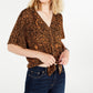 Ultra Flirt Juniors' Printed Tie-Front Top Brown Size Small