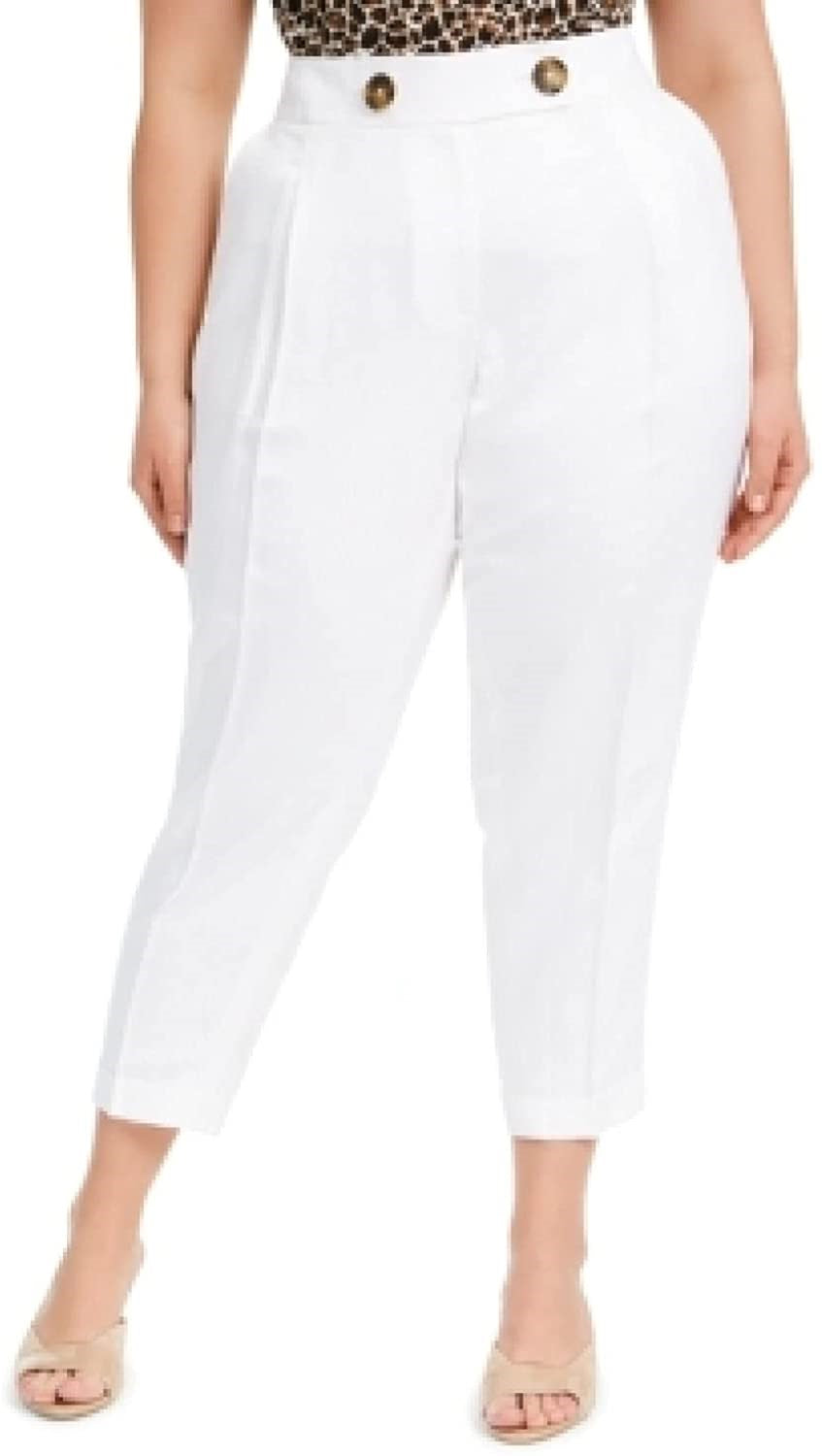 Calvin Klein Women's Linen Slim-Ankle Pants White Size 8
