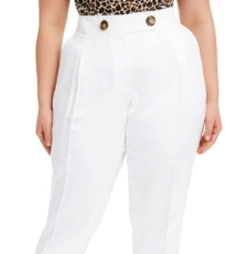 Calvin Klein Women's Linen Slim-Ankle Pants White Size 8