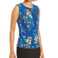 Calvin Klein Women's Floral Print Pleat Neck Top Blue Size X-Large