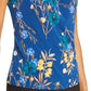 Calvin Klein Women's Floral Print Pleat Neck Top Blue Size X-Large