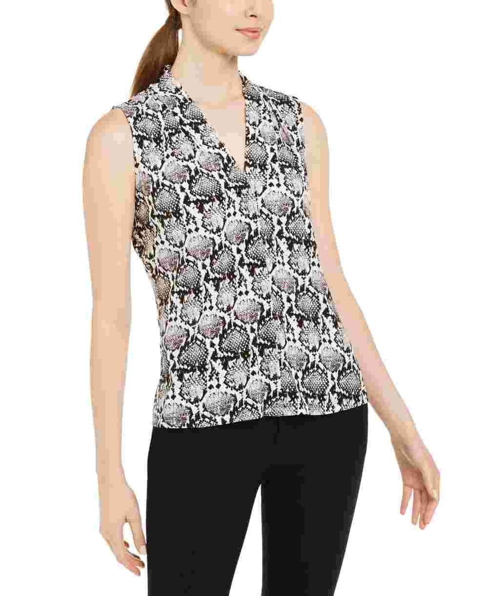 Calvin Klein Women's Sleeveless Snakeskin Print Top Charcoal Size Large