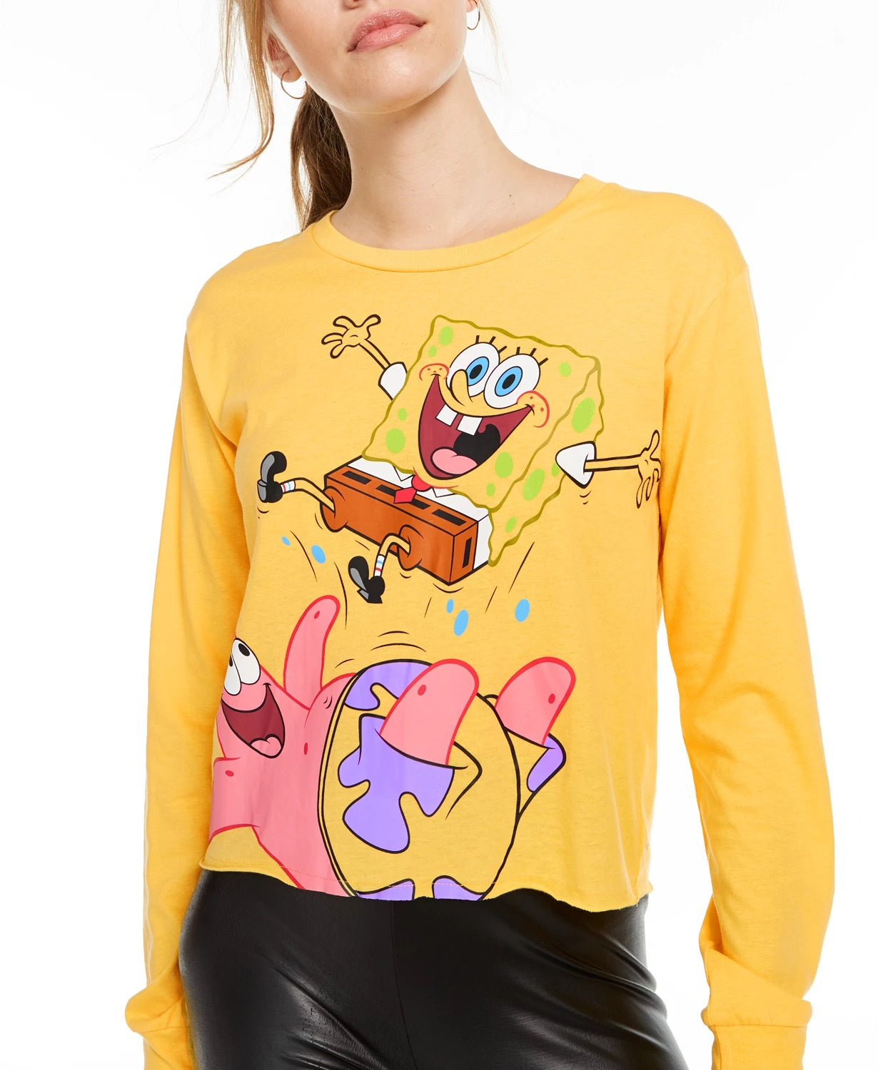 Nickelodeon Junior's Long Sleeve Spongebob Graphic T-Shirt Gold Size Large