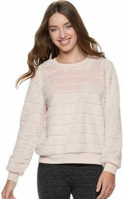 Crave Fame Junior's Faux Fur Sweatshirt White Size Small