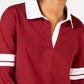 Crave Fame Juniors' Striped-Sleeve Rugby Polo Shirt Brown Size Large