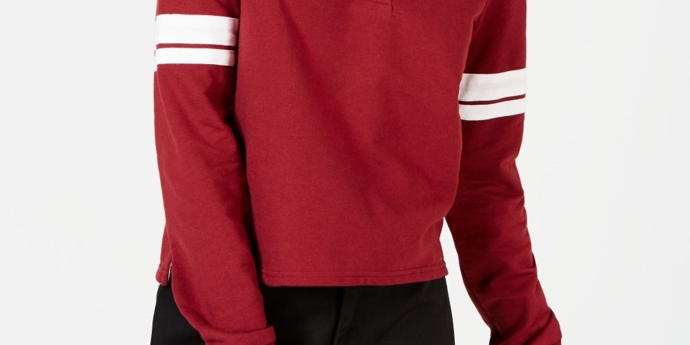 Crave Fame Juniors' Striped-Sleeve Rugby Polo Shirt Brown Size Large