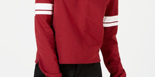 Crave Fame Juniors' Striped-Sleeve Rugby Polo Shirt Brown Size Large