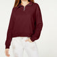 Crave Fame Juniors' Waffle-Knit Quarter-Zip Top Brown Size Small