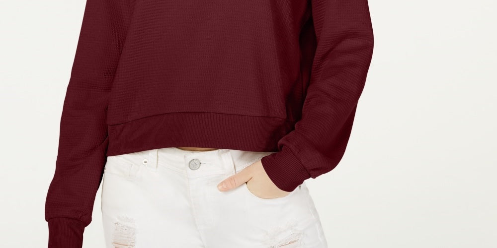 Crave Fame Juniors' Waffle-Knit Quarter-Zip Top Brown Size Small