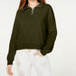 Crave Fame Juniors' Waffle-Knit Quarter-Zip Top Green Size Small