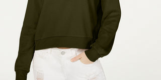 Crave Fame Juniors' Waffle-Knit Quarter-Zip Top Green Size Small