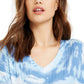 Crave Fame Junior's Cozy Ribbed Tie Dyed Top Blue Size Large
