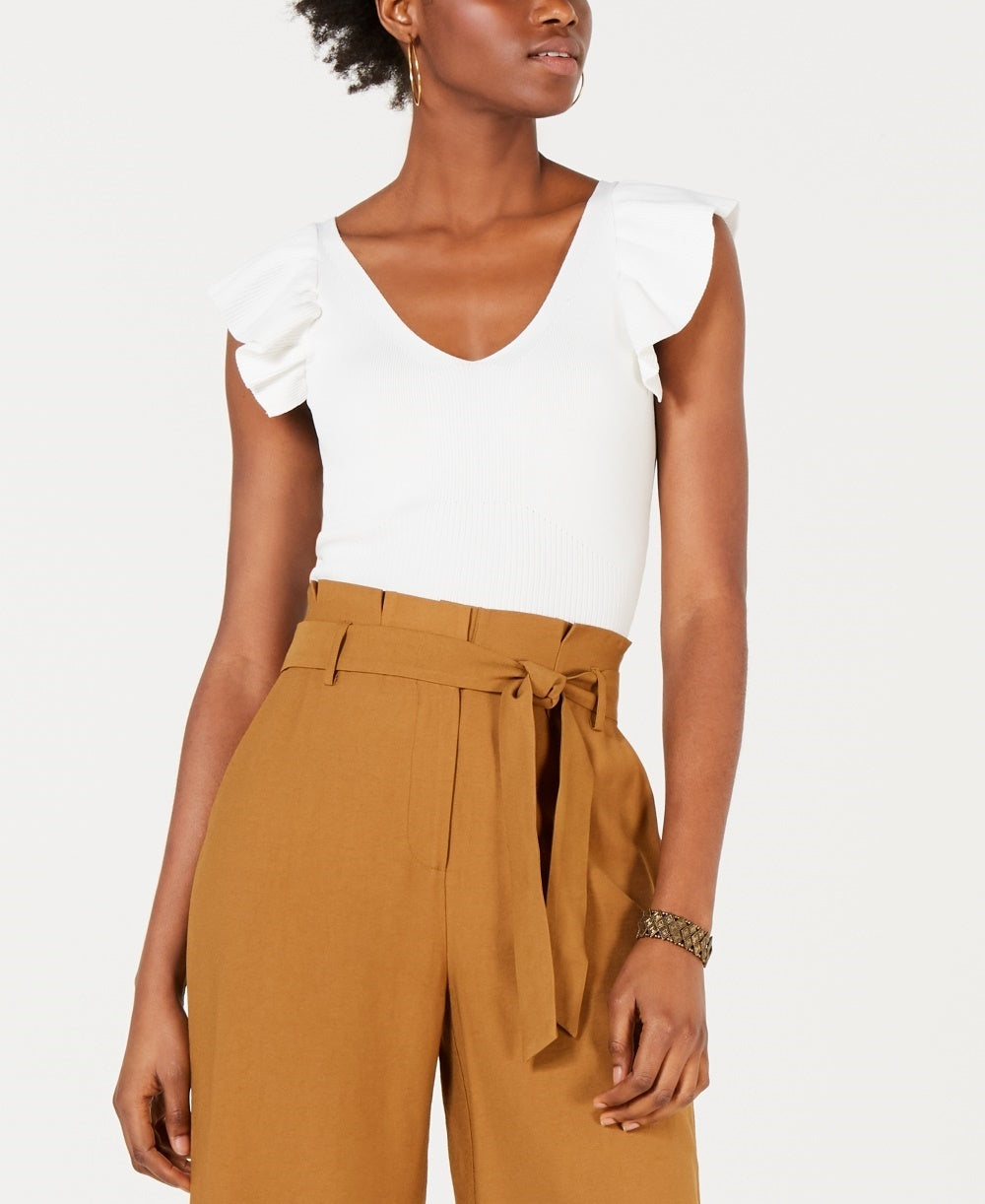 Lucy Paris Women's Sarah Ruffle Knit Top White Size Small