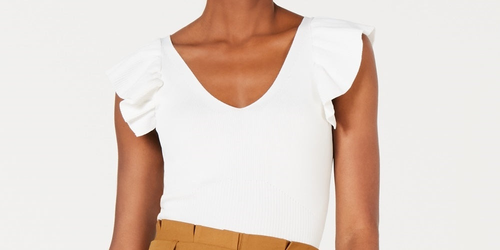 Lucy Paris Women's Sarah Ruffle Knit Top White Size Small