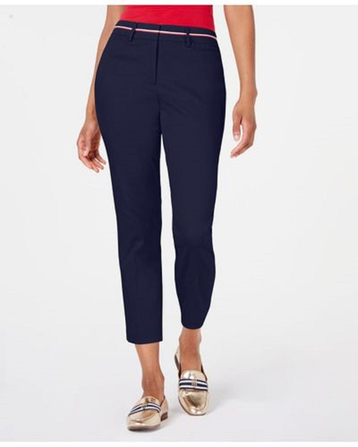 Tommy Hilfiger Women's Ribbon-Trim Ankle Pants Navy Size 16