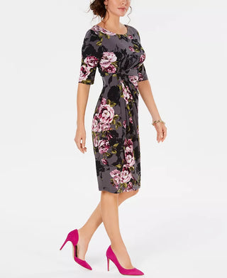 Connected Women's Floral Print Sarong Dress Charcoal Size 8 Petite