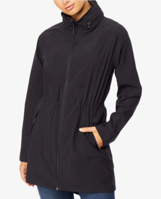 32 Degrees Women's Hooded Cinched-Waist Anorak Raincoat Black Size Extra Small